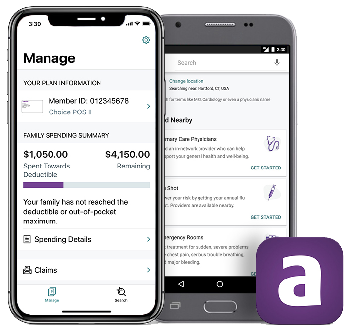 AetnaHealth-app Phone showing family plan information