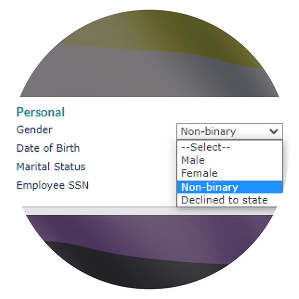 071422 Intl Non-Binary Day - Actionable Tips - Icons_work system Non-binary as an option in a dropdown menu for gender