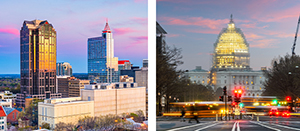 This image showcases the landscape of North Carolina and Washington D.C. It's too illustrate PrestigePEO's presence in these markets. This image is on the about us section of PrestigePEO's website.