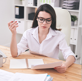 An employee filling out a form