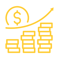 cartoon economic graph supported by stacks of coins