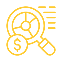 This is an icon with a transparent background. It's to show how APR offers transparent pricing to their prospective clients. It's an image of a magnifying glass over a dollar symbol.