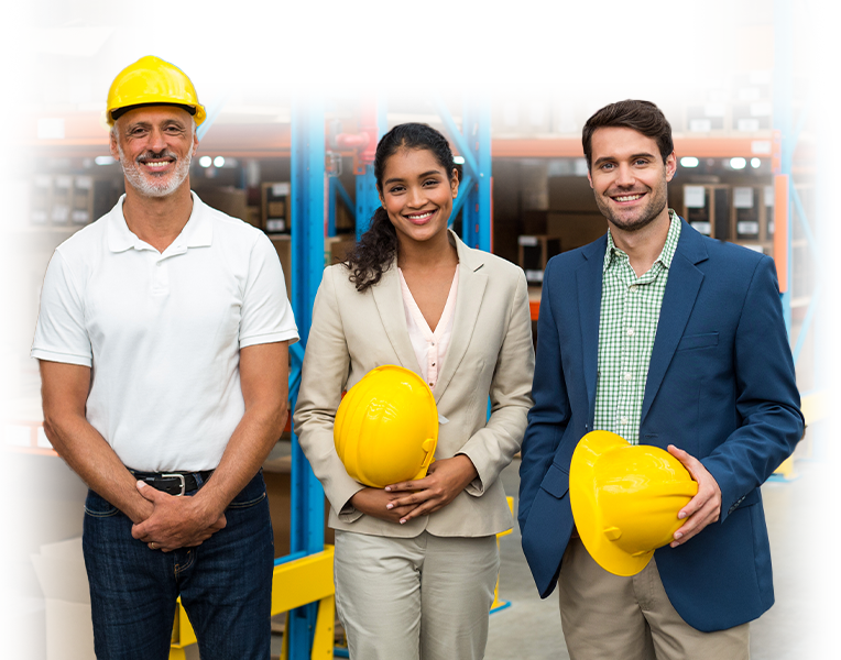 HR employees wearing or holding construction hats