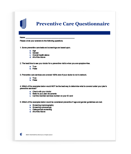 UHC Preventive Care Questionnaire