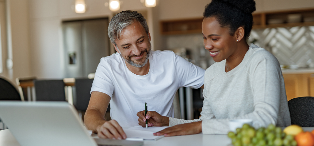 Couple discussing retirement plans