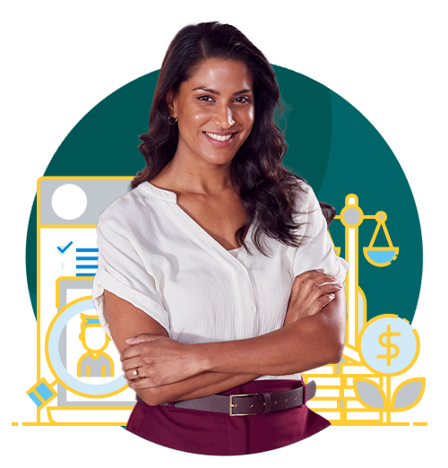Attractive female with HR services illustration on the background