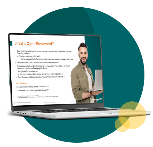 prestigepeo-onboarding-step3-benefits-image Step 3 Implementation Meetings - laptop with open enrollment presentation