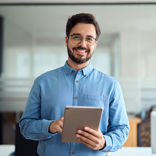 Smiling,Busy,Young,Latin,Business,Man,Manager,Using,Tablet,Computer, Business person portrait